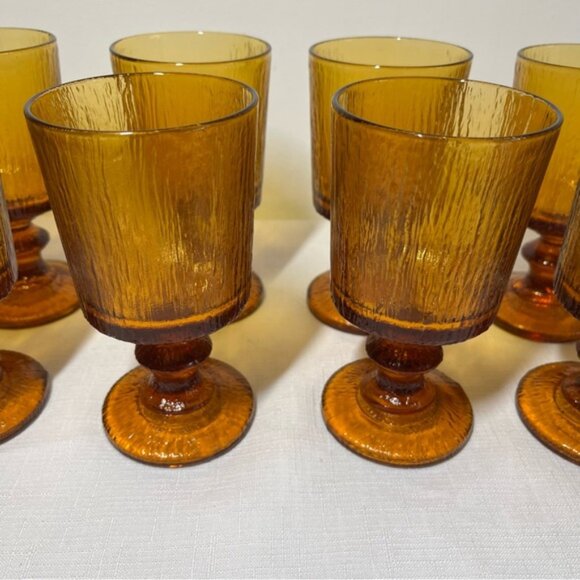 Ravenhead Siesta Amber Textured Goblets Wine Glass 1970s 8 larger5 small - Picture 3 of 12